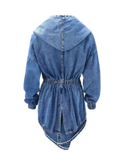 Denim Hooded Jacket with Elastic Band Cuff