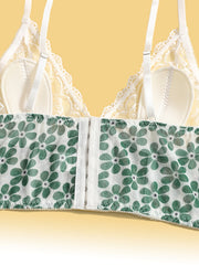 Floral Print Lace Bustier Semi Sheer Bra Cami Top