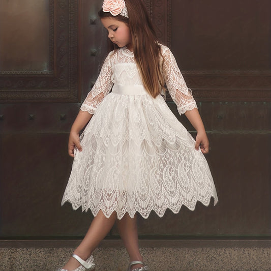 Kid Girls' Lace Dress Embroidery Dance Party Dress