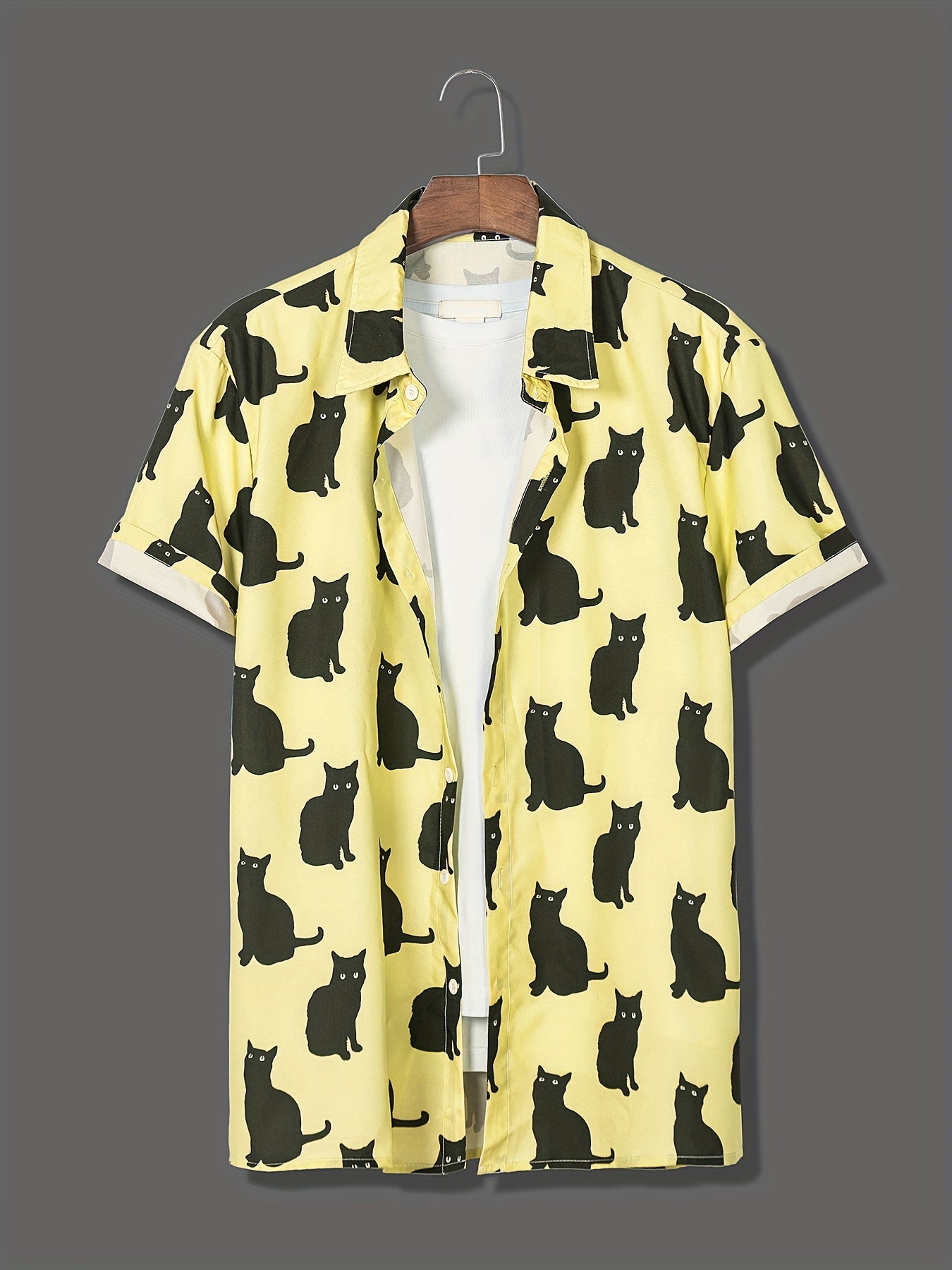 Cat & Coconut Tree Print Men's Short Sleeve Shirt
