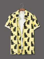 Cat Print Men's Casual Short Sleeve Shirt for Summer Vacation Resort