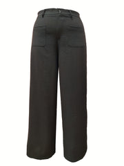 Women's Plus Solid Wide Leg Pants High Rise Button Fly