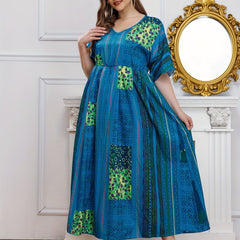  Ethnic Print Batwing Sleeve Maxi Dress
