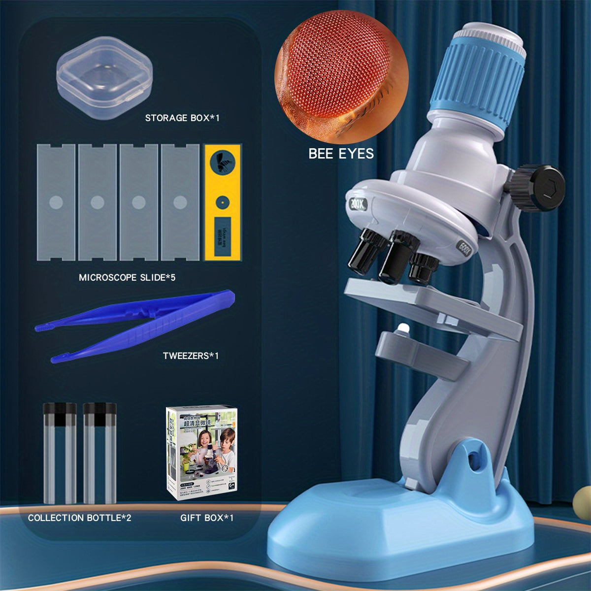 Children's Microscope Set 60-1200X with LED Light Source