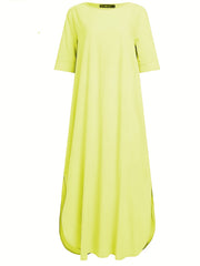 Solid Dress Crew Neck Short Sleeve Maxi Dress
