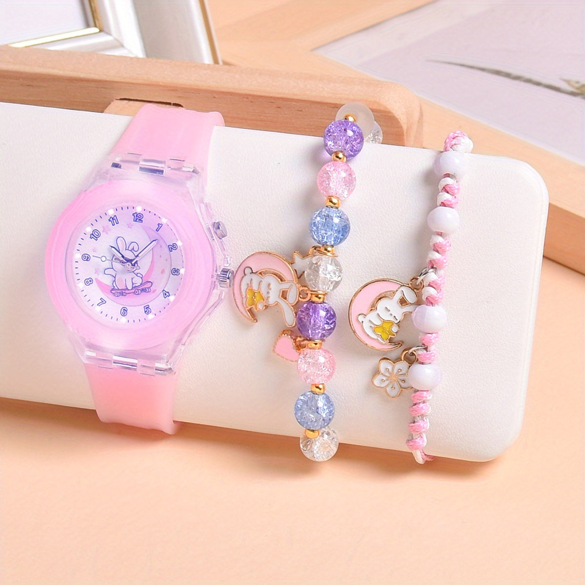 3pcs Set Rabbit On the Moon Kids Watch with Bracelets