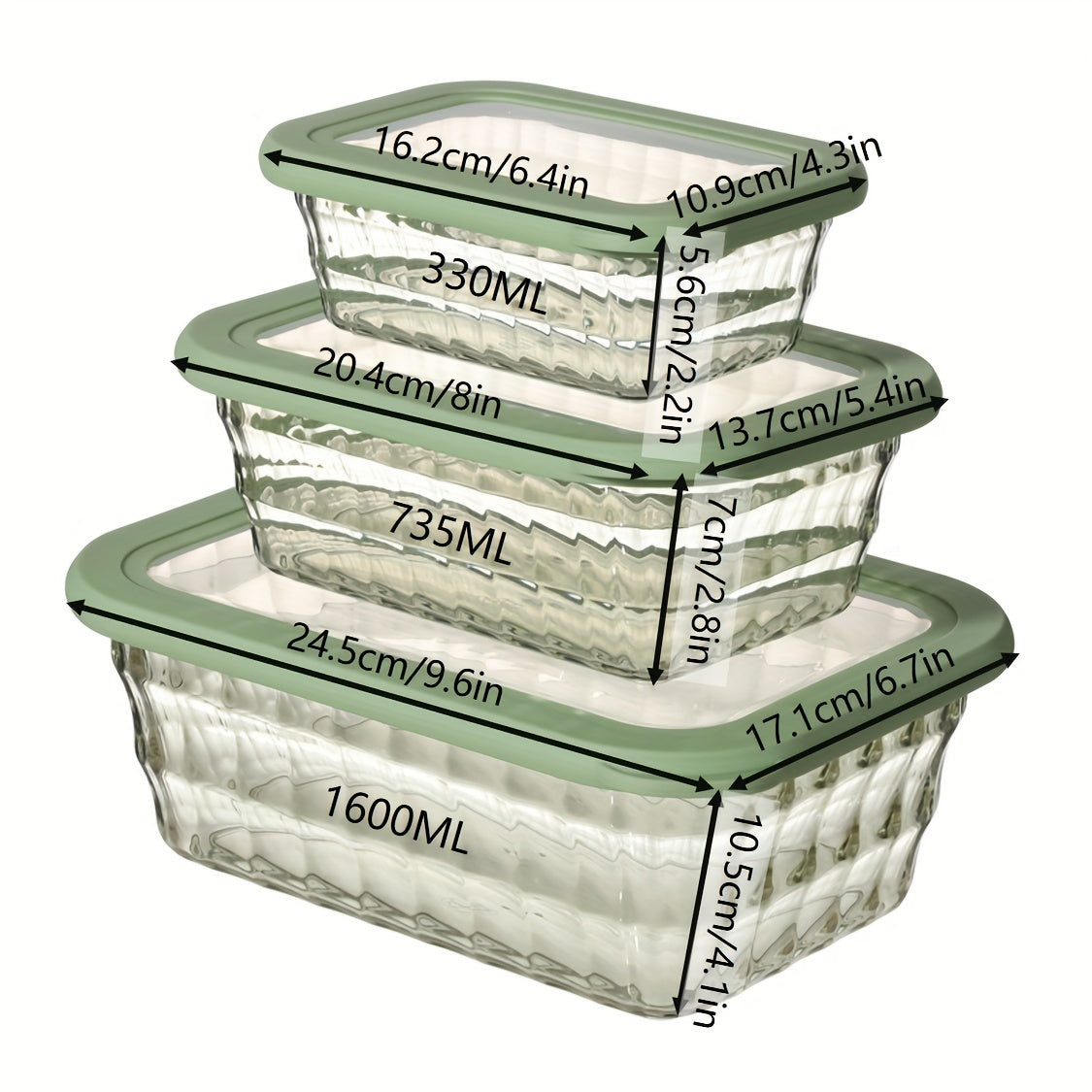 3pc Sealed Bento Box Large capacity Refrigerated Storage Box