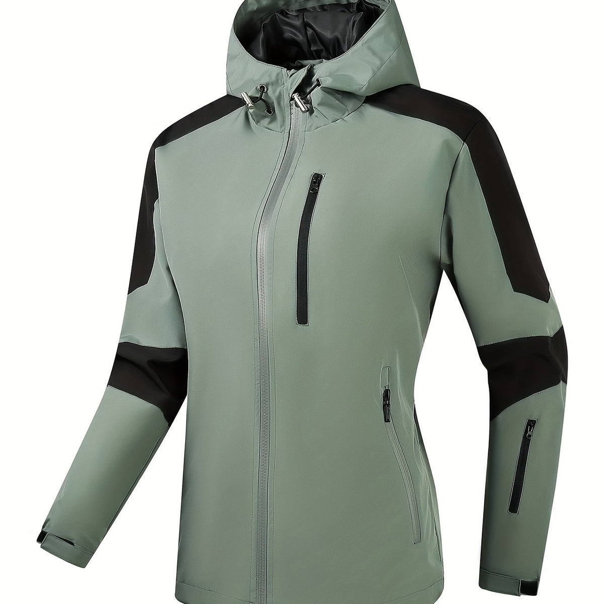  Sports Top Women's Plus Contrast Panel Zip Up Long Sleeve Windproof