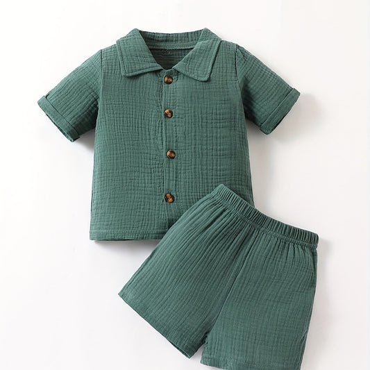 Boy's Short Sleeve Shirt & Shorts Set, Summer Casual 2pcs