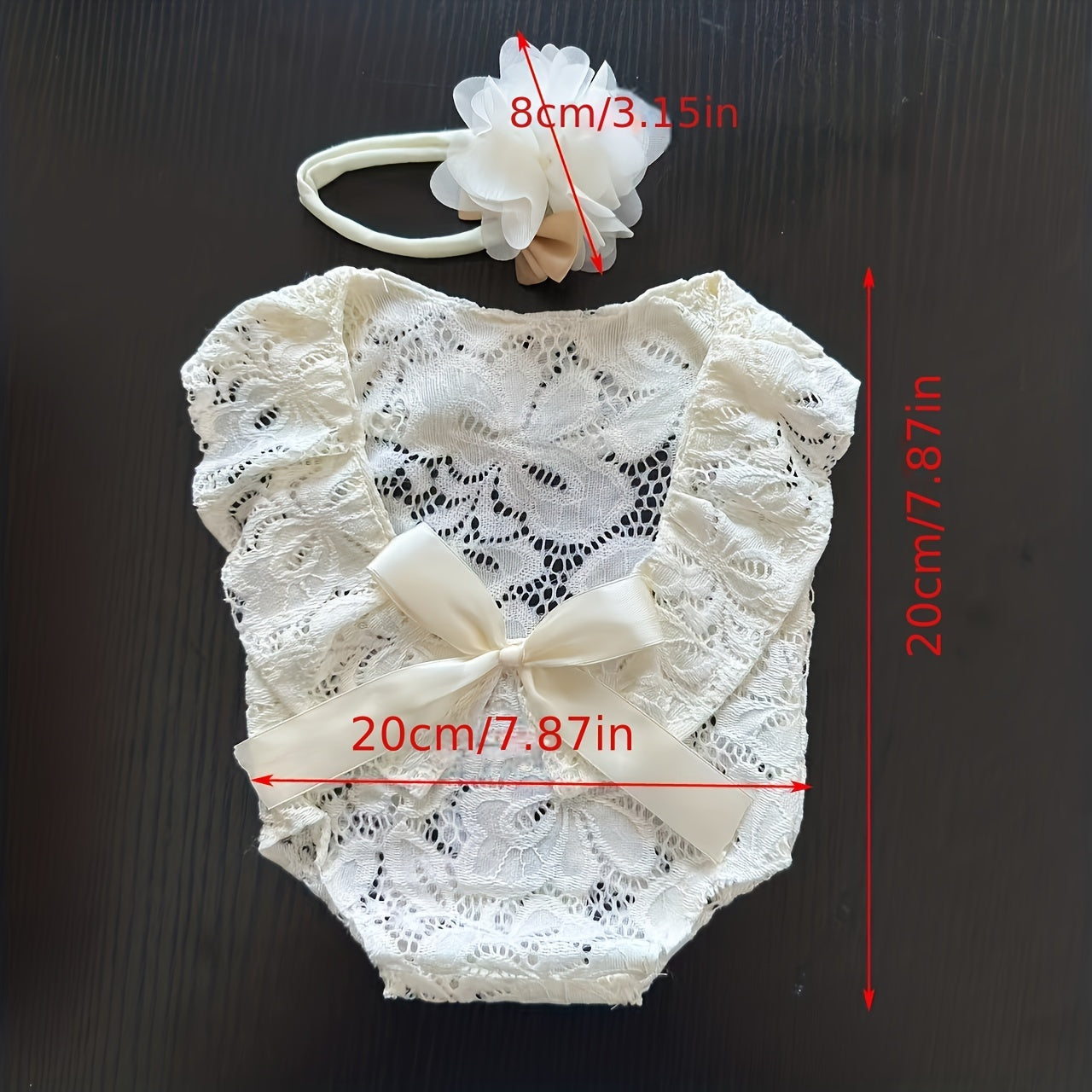 Baby Bow Lace Photography Suit Set Rose Red Beige Skin