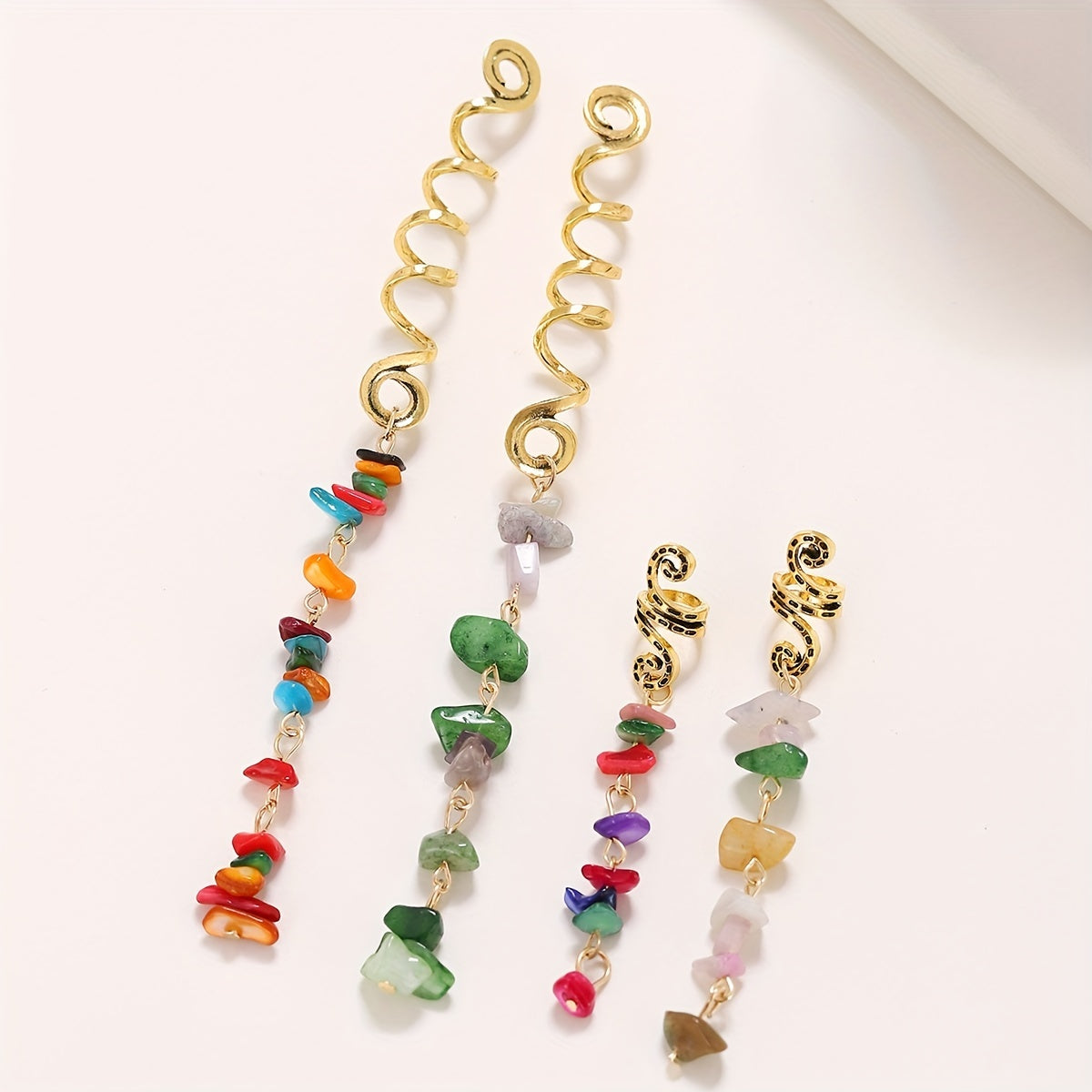 Braided Spiral Hair Ring Natural Stone Pendant Dreadlock Retro Hair Clip