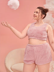 Plush Crop Tank & Shorts Pajamas Set Two Piece