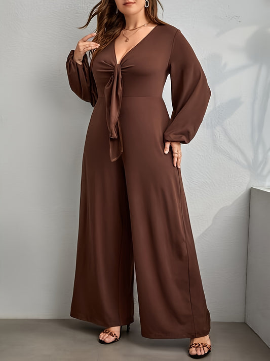  Solid Long Sleeve Wide Leg Jumpsuit