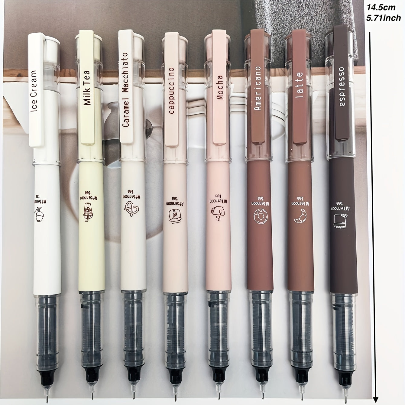 8pcs Coffee Themed Quick Dry Gel Pens Soft Fine Tip for Note Taking Drawing