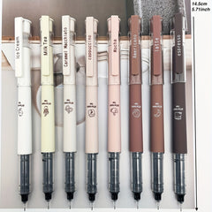 8pcs Coffee Themed Quick Dry Gel Pens Soft Fine Tip for Note Taking Drawing