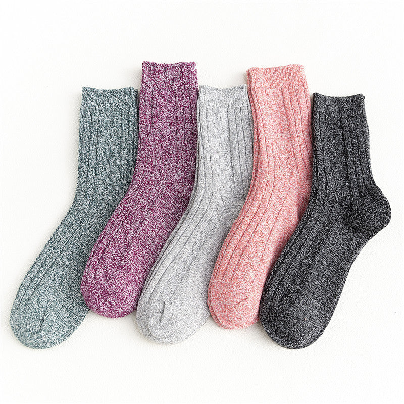 5 Pairs Casual Solid Socks Thick Knit All match Socks Women's Stockings