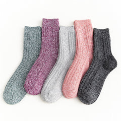 5 Pairs Casual Solid Socks Thick Knit All match Socks Women's Stockings