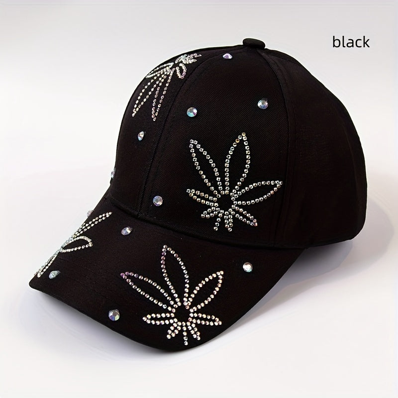 Leaf Pattern Baseball Cap Hat Rhinestone Dad Hat