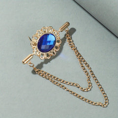 Sapphire Brooch Chain Collar Pin Jewelry Set