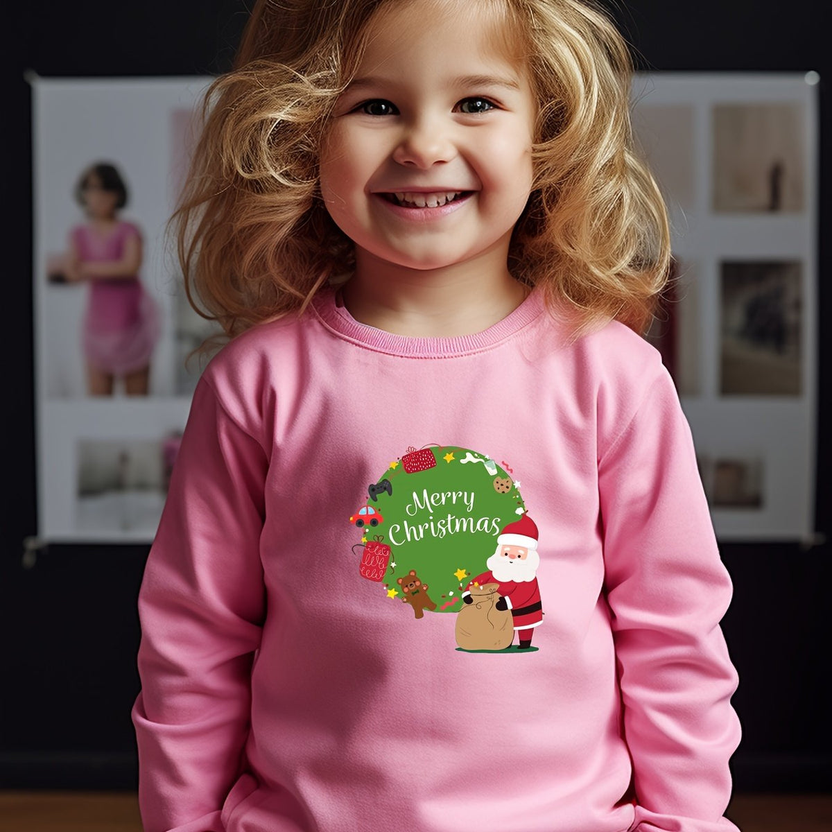 Merry Christmas Santa Print Crew Neck Sweatshirt Kids Clothes