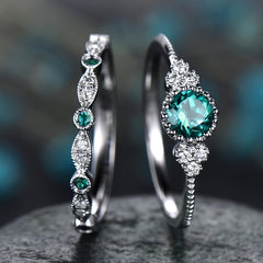 Round Cut Zircon Couple Rings 2 Pcs Set