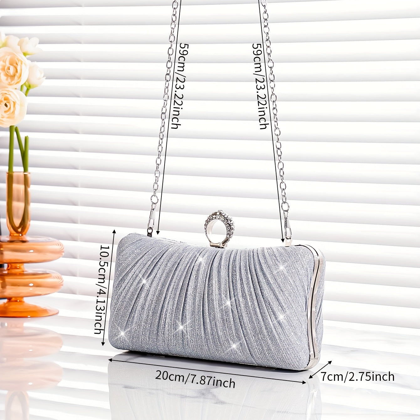 Glitter Metal Chain Clutch Textured Frame Purse Party Prom Evening Bag