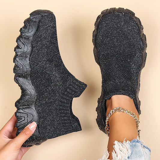 Women's Breathable Knit Platform Sneakers Slip On Outdoor Shoes