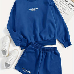Casual Two piece Set Crew Neck Long Sleeve Sweatshirt & Shorts