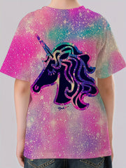 Unicorn Print Boy's Casual Tee Short Sleeve Crew Neck Comfy T-shirt