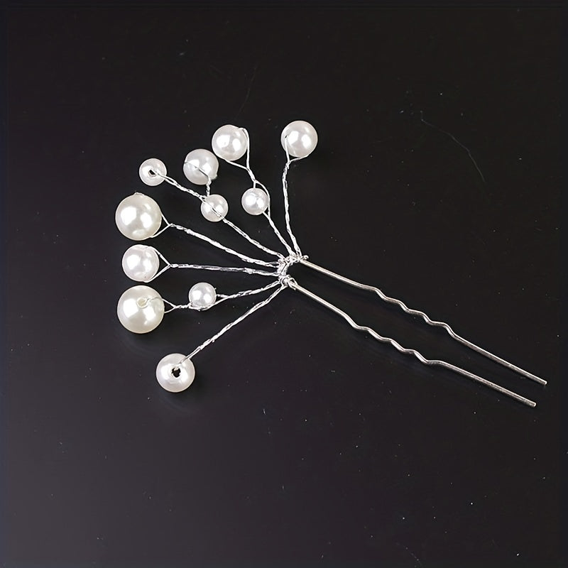 Faux Pearl Hairpin Silvery U-shaped Hairpin Ponytail Holder