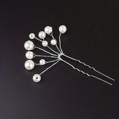 Faux Pearl Hairpin Silvery U-shaped Hairpin Ponytail Holder