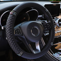 Car PU Leather Steering Wheel Cover with Artificial Diamonds