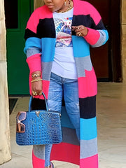  Colorful Striped Cardigan with Pockets