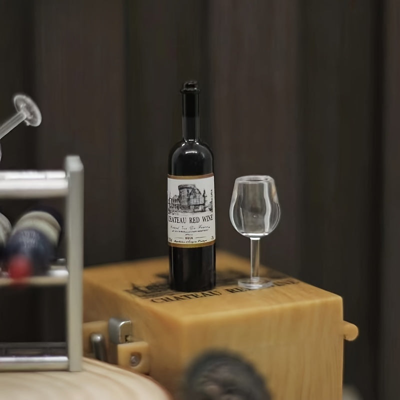 Mini Wine Bottle And Glass Set 1 12 Scale Dollhouse Accessory