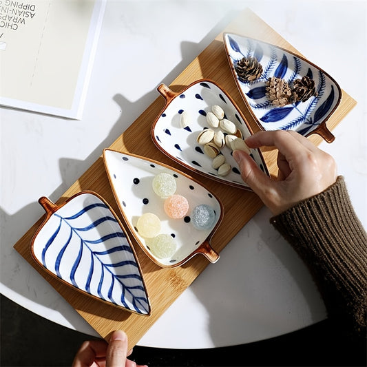 Leaf Shape Ceramic Appetizer Plate Dipping Bowl for Snacks & Sauces