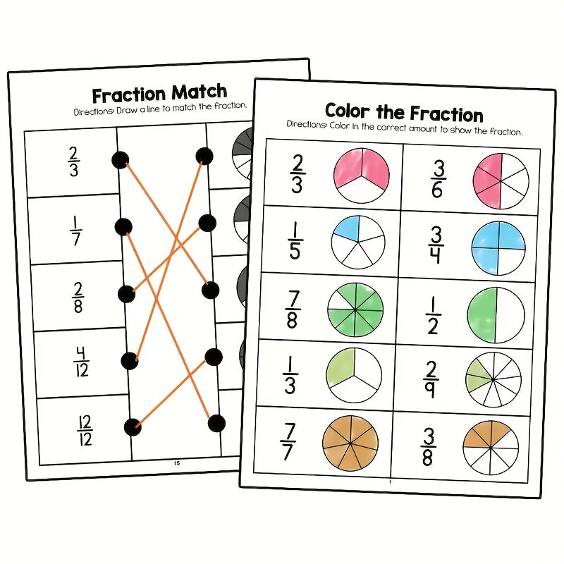 Fraction Learning Math Workbook Whiteboard Book Colorful Circle Graphs