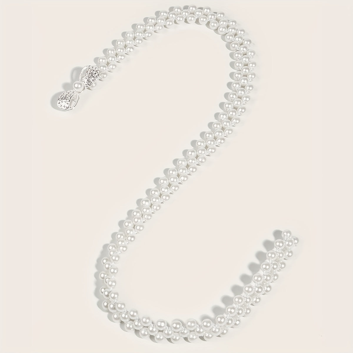 Bowknot Decor Waist Chain Faux Pearl Elastic Chain Belt Dress Girdle