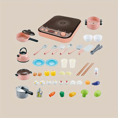 Colorful Kids' Play Kitchen Set with Utensils, Pots, Pans, and Microwave
