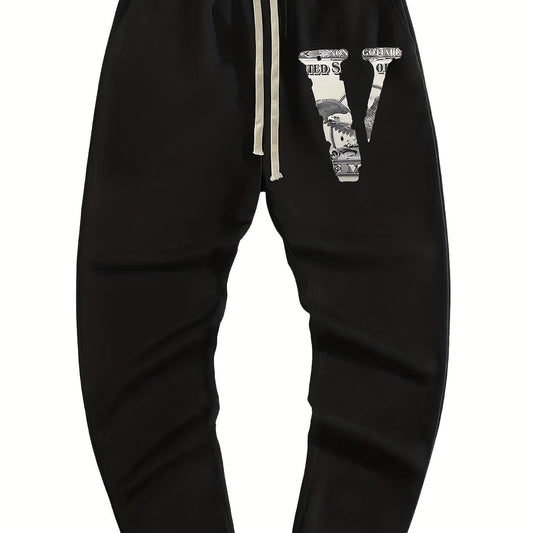 Men's Letter V Print Joggers Pants Spring Fall Fitness