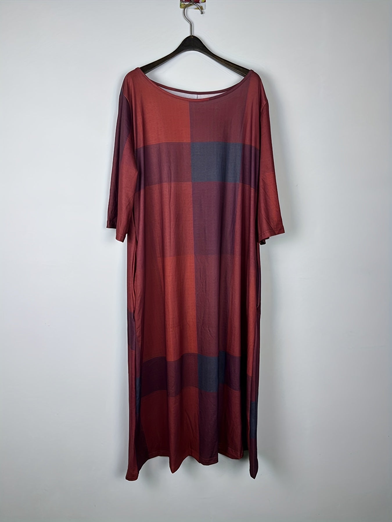  Colorblock Print Half Sleeve Round Neck Stretch Dress