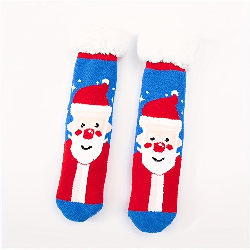 Christmas Print Fuzzy Socks Women's Mid Tube Stockings