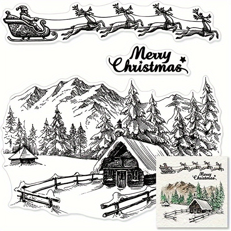 Xmas City House Background Transparent Stamp for Card Making