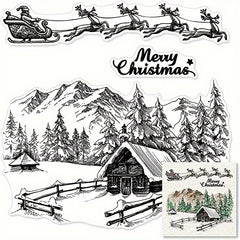 Xmas City House Background Transparent Stamp for Card Making