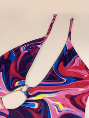 One Shoulder Cut Out High Cut Pink & Purple Swimsuit