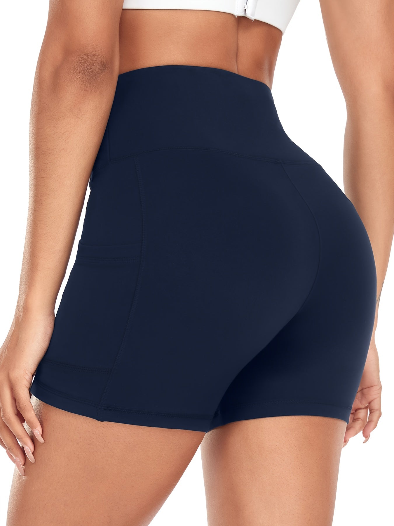 High Waist Biker Shorts With Side Pockets Tummy Control Spandex Yoga Shorts