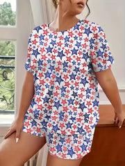  Independence Pajama Set Flag Print Top & Shorts Two Piece