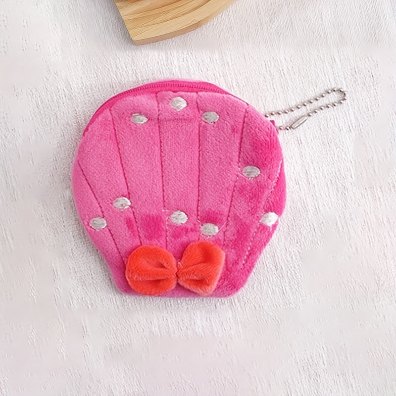 Pink Scallop Coin Purse Plush Bag for Kids