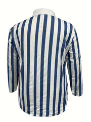  Stripe Print Button Up Long Sleeve Top