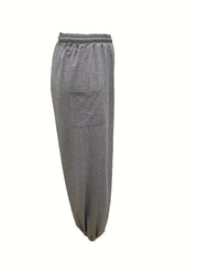 Solid Drawstring Waist Harem Pants with Pockets