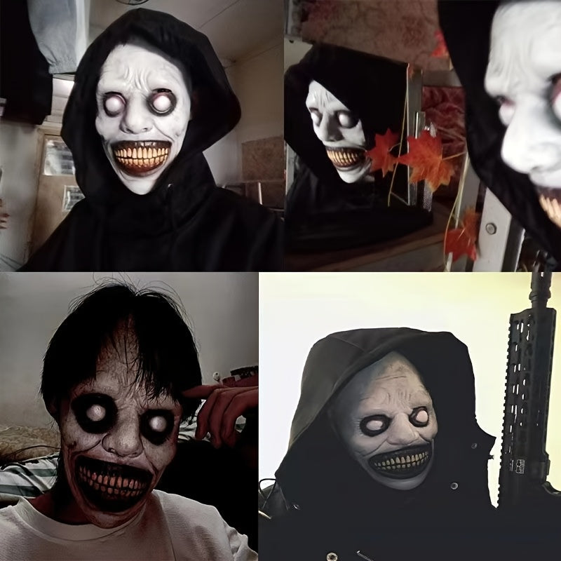 Creepy Smile Demon Halloween Mask with Red Stitched Eyes & Mouth